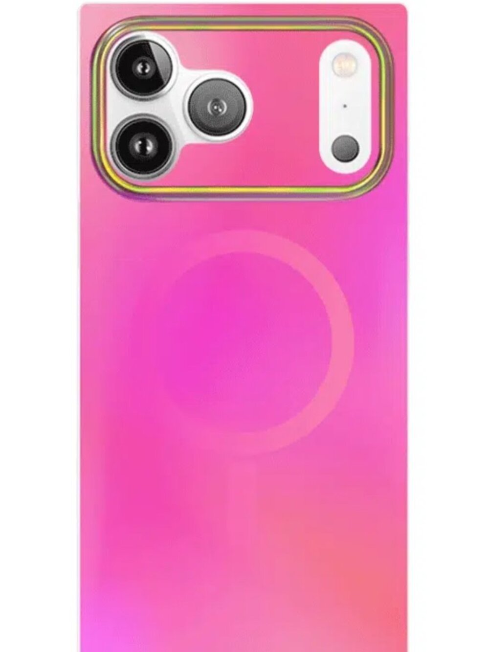 NEW FLAUNT Square iPhone 17 & 18 Pro Max Case - Magsafe Pink Iridescent Satin